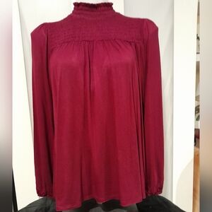 Cable & Gauge - Red Smocked Mock Neck Top, Size S/P/CH